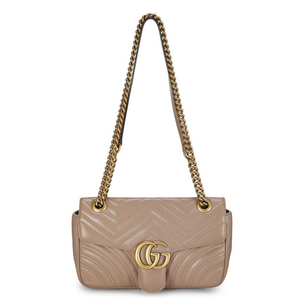 Gucci Beige Leather Gg Marmont Matelasse Shoulder Small (Authentic Pre-Loved)